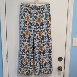 Christian Siriano Linen Blend Pull-on Wide Leg Patterned Cropped Pants Sz Medium